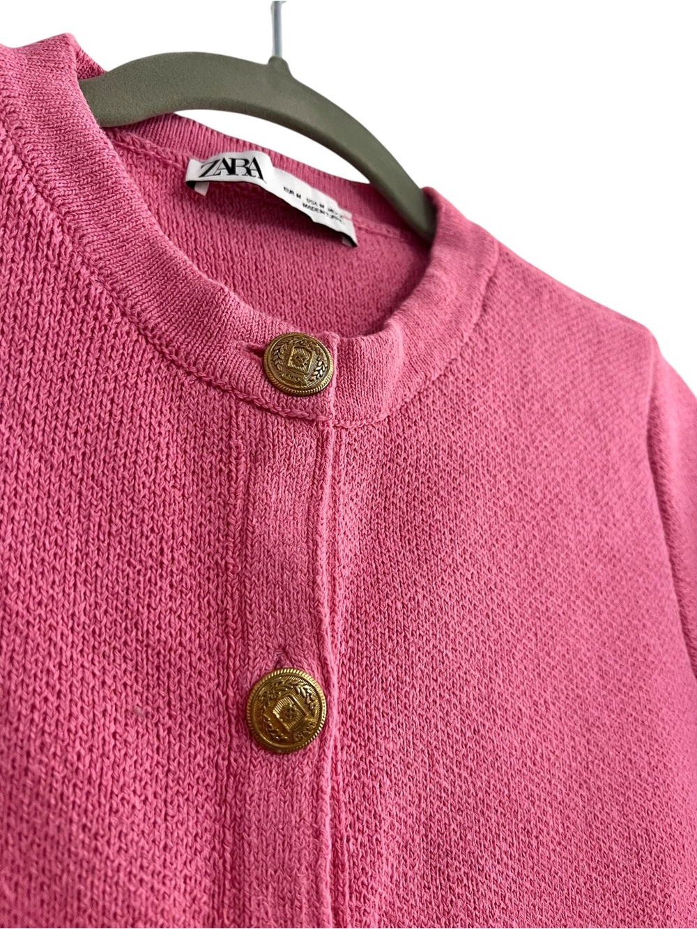 Zara Vibrant Pink Cardigan with Embossed Gold Buttons - Picture 7 of 12